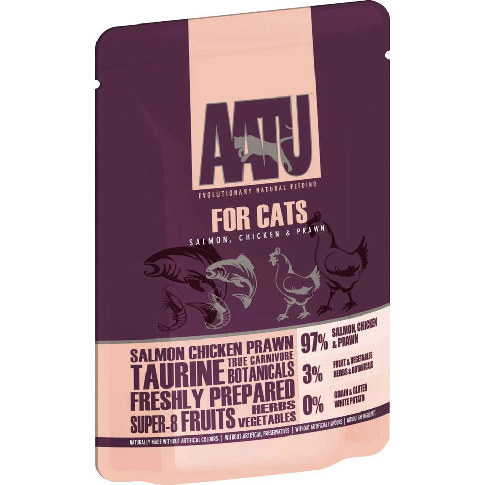 AATU Salmon Chicken & Prawn Wet Cat Food x10